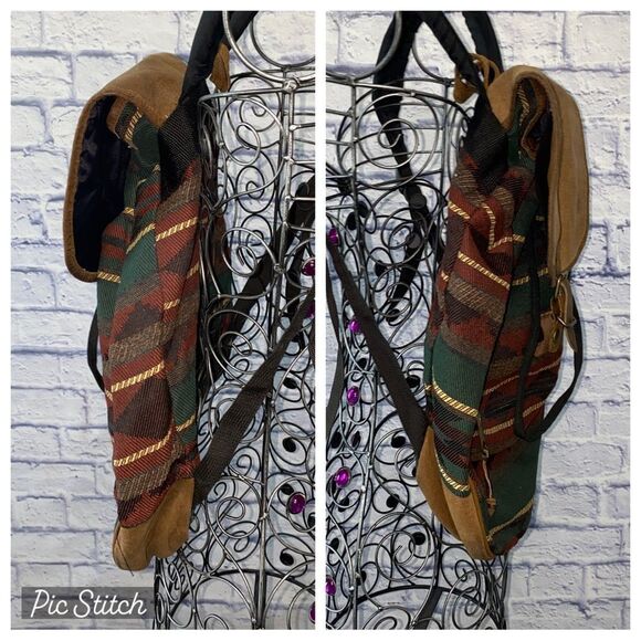 Vintage Trager Aztec Southwest Leather Multi Fabric Flap Cover Backpack … - Picture 3 of 12